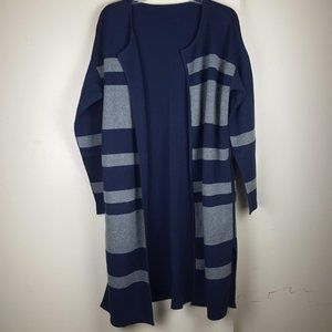 Athleta Navy and Gray Striped Cardigan